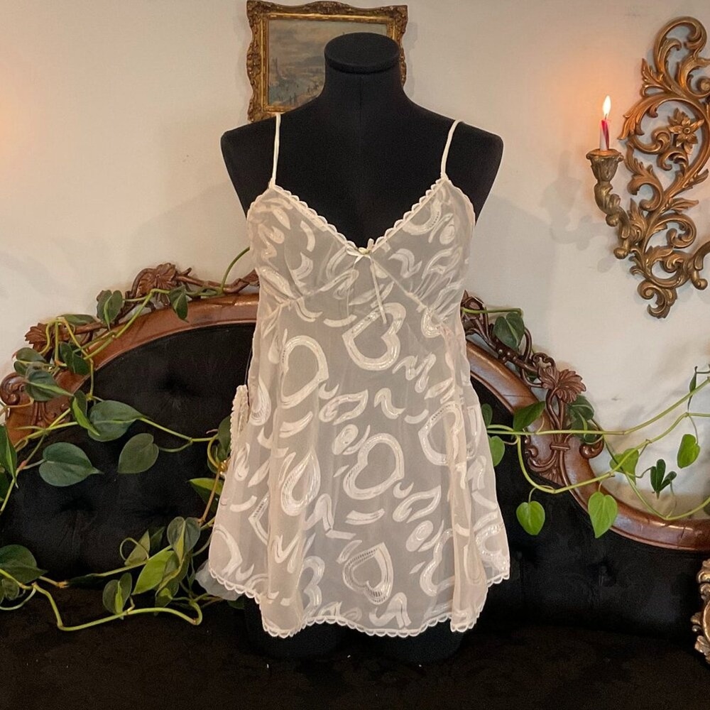 Vintage lingerie slip dress Bow Front V-Neck Slip Dress w/ Panties Back Size M